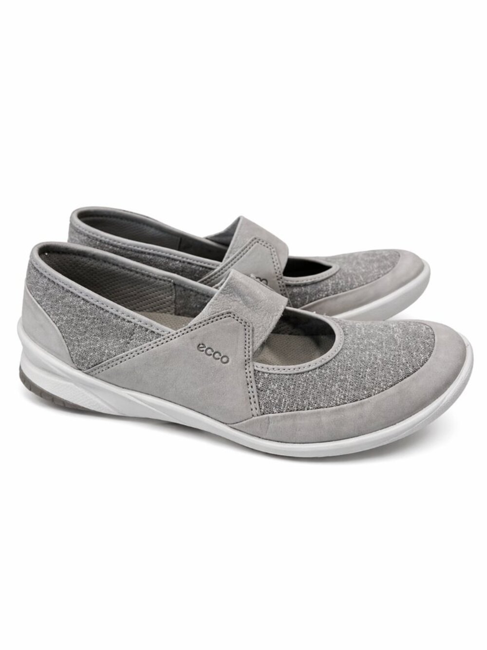 Ecco BIOM Life Mary Jane Shoes Women EU 40 9 Gray Knit & Leather Comfort Walking